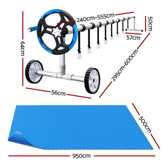 Aquabuddy Pool Cover 500 Micron 9.5x5m Swimming Pool Solar Blanket 5.5m Roller Blue