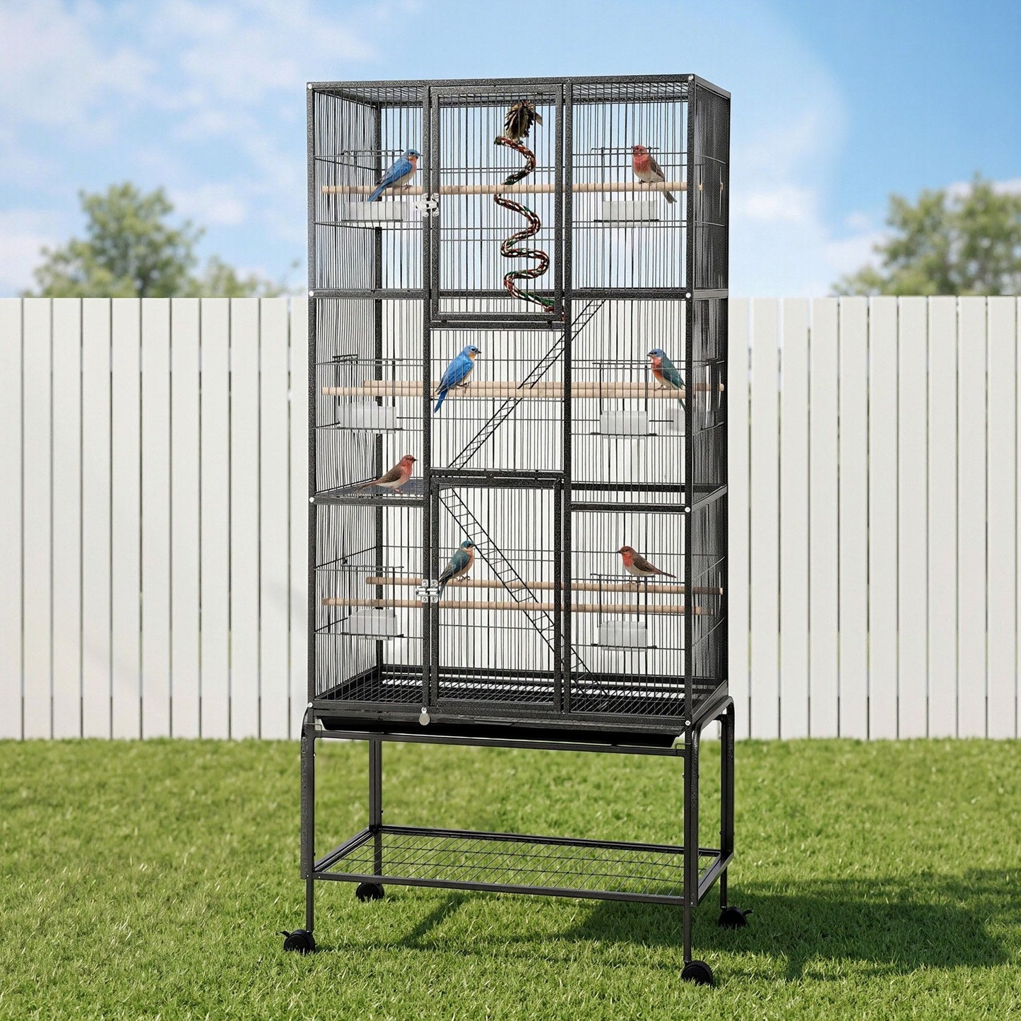 i.Pet 176cm 3-Tier Large Bird Cage Aviary with Ladder Parrot Budgie Wheels Black