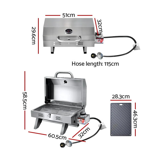 Grillz Portable Gas BBQ Grill with Double Sided Plate - Mekamart Australia