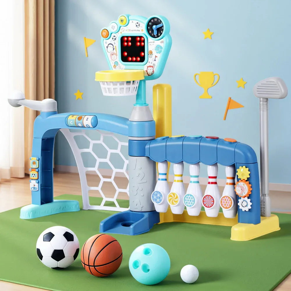 Keezi Kids Basketball Hoop Stand Bowling Baseball Golf Game Sports Toys Set Blue - Mekamart Australia