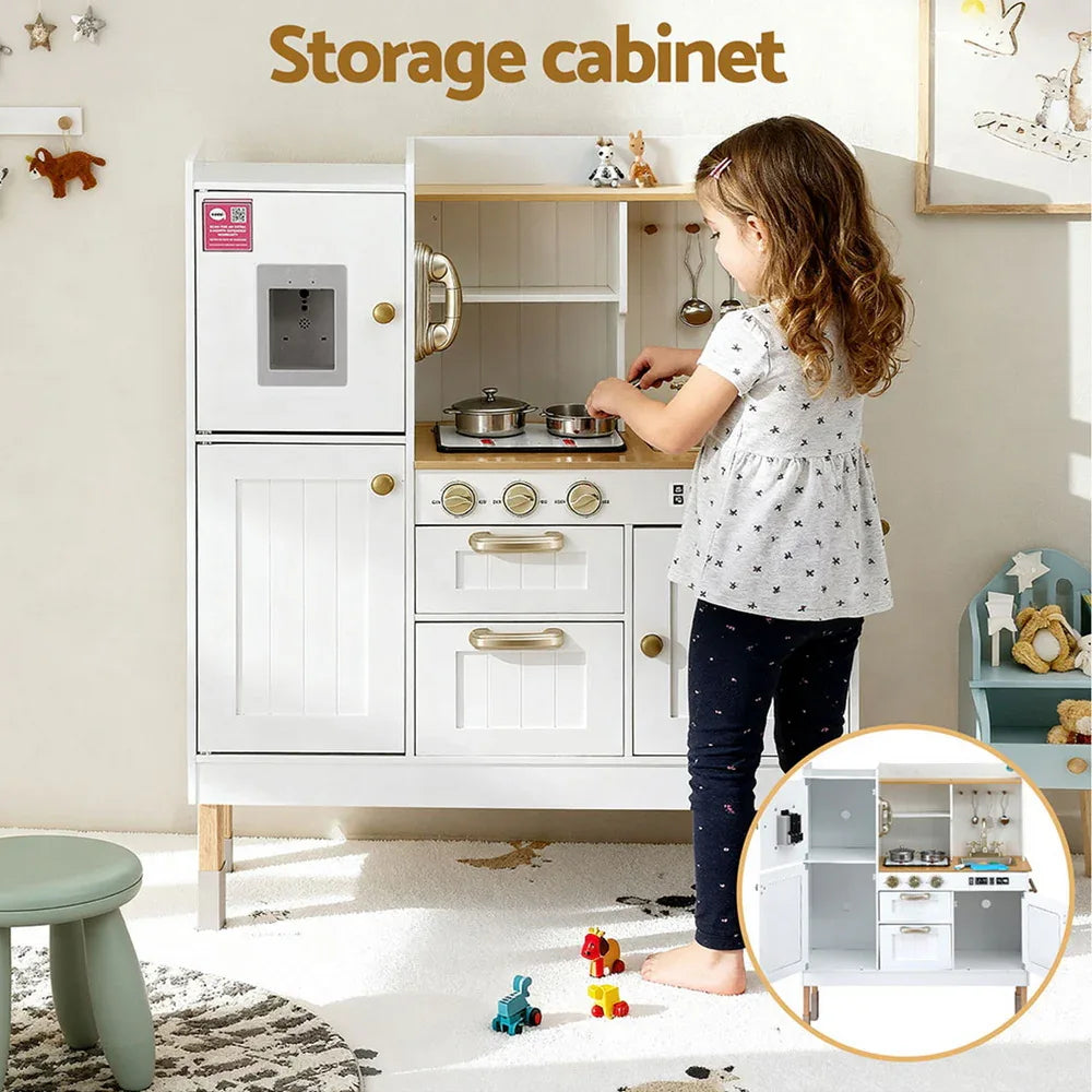 Keezi Kids Kitchen Play Set Wooden Pretend Toys Cooking Children Storage Golden - Mekamart Australia