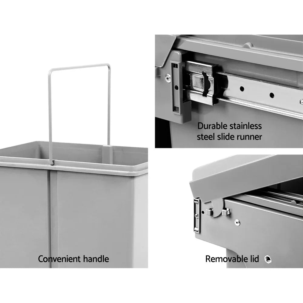Cefito Pull Out Bin Kitchen Double Basket 2X15L Grey - Mekamart Australia