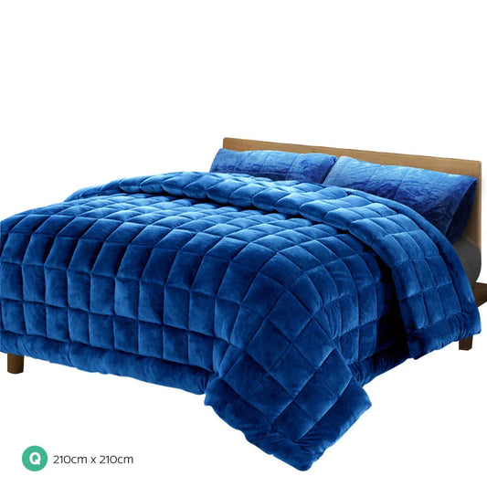 Giselle Bedding Faux Mink Quilt Blue Queen - Mekamart Australia