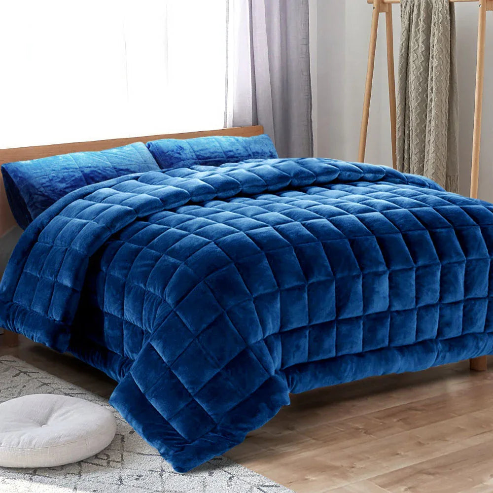 Giselle Bedding Faux Mink Quilt Blue Queen - Mekamart Australia