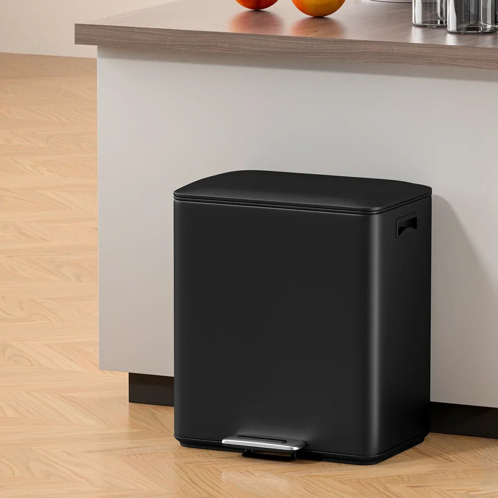 Cefito Pedal Bins Rubbish Bin Dual Compartment Waste Recycle Dustbins 40L Black - Mekamart Australia