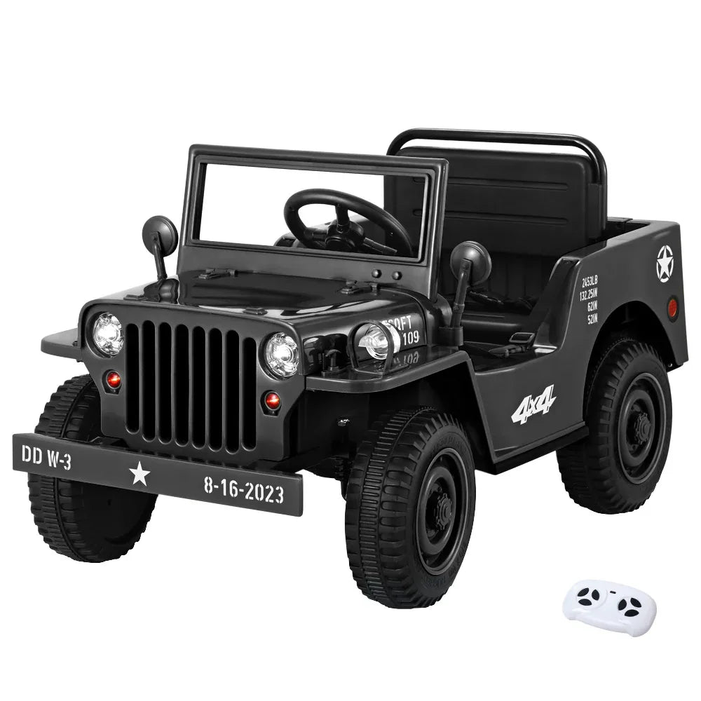 Rigo Kids Electric Ride On Car Jeep Military Off Road Toy Cars Remote 12V Black - Mekamart Australia
