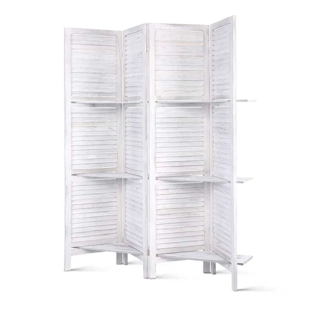 Artiss 4 Panel Room Divider Screen 163x170cm Shelf White - Mekamart Australia