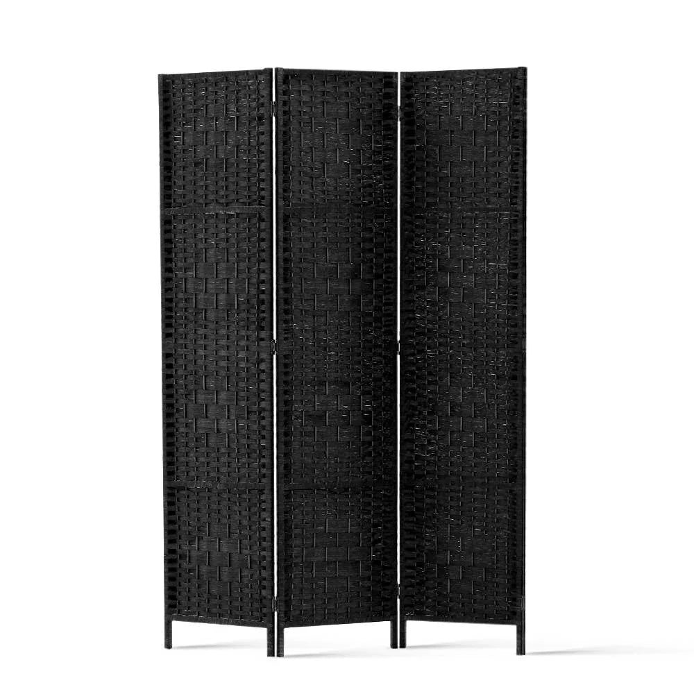 Artiss 3 Panel Room Divider Screen 123x170cm Woven Black - Mekamart Australia