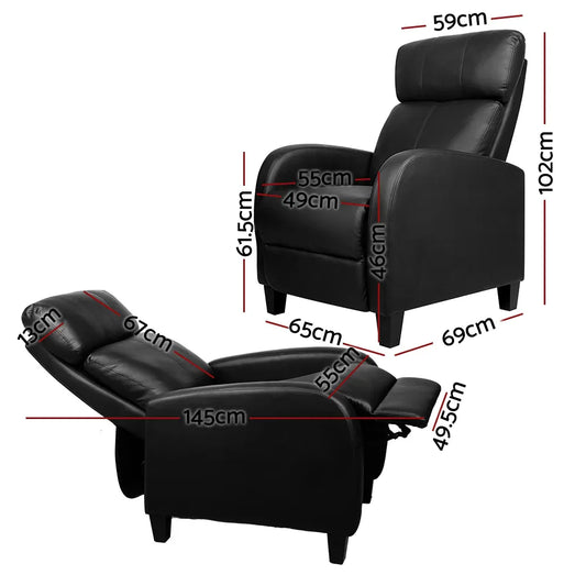 Artiss PU Leather Reclining Armchair - Black - Mekamart Australia