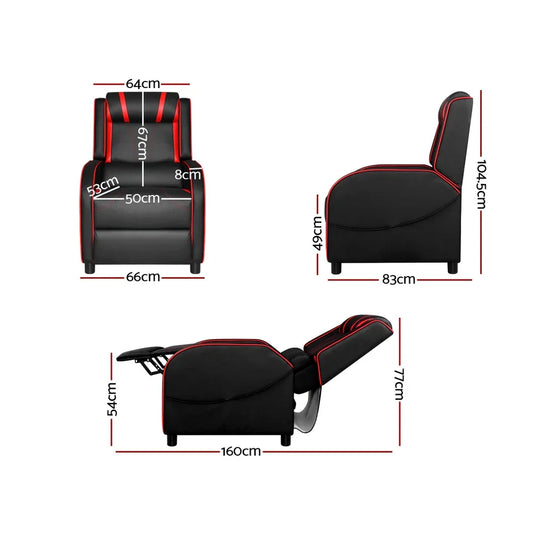 Artiss Recliner Chair Gaming Chair Leather Black Serik - Mekamart Australia