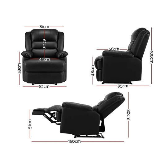 Artiss Recliner Chair Leather Black Cissy - Mekamart Australia