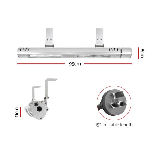 Devanti 2PCS Electric Strip Heater Radiant Infrared Heaters Remote Control 3000W