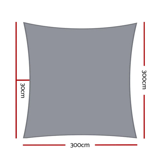 Instahut Shade Sail 3x3m Square 280GSM 98% Grey Shade Cloth - Mekamart Australia