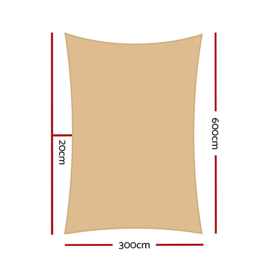 Instahut Shade Sail 3x6m Rectangle 185GSM 95% Sand Shade Cloth - Mekamart Australia