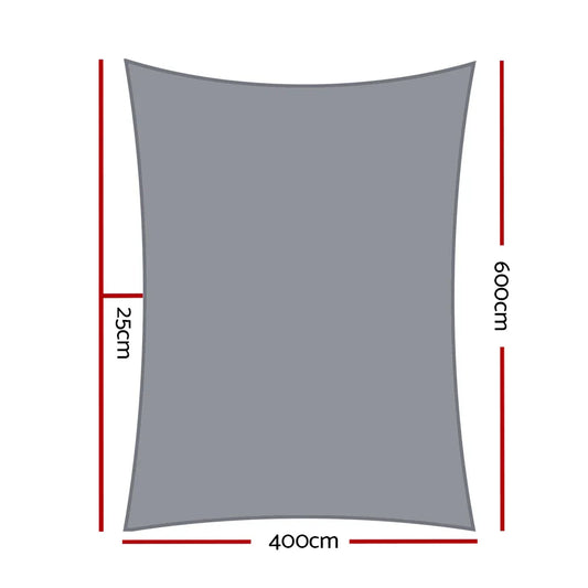 Instahut Shade Sail 4x6m Rectangle 280GSM 98% Grey Shade Cloth - Mekamart Australia