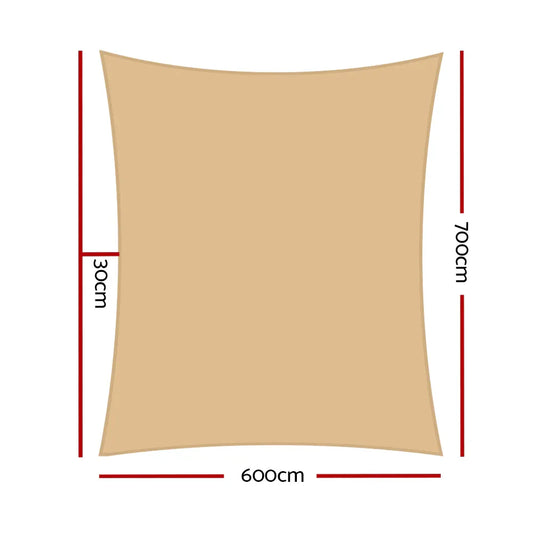 Instahut Shade Sail 6x7m Rectangle 280GSM 98% Sand Shade Cloth - Mekamart Australia
