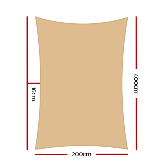 Instahut Shade Sail 2x4m Rectangle 185GSM 95% Sand Shade Cloth - Mekamart Australia