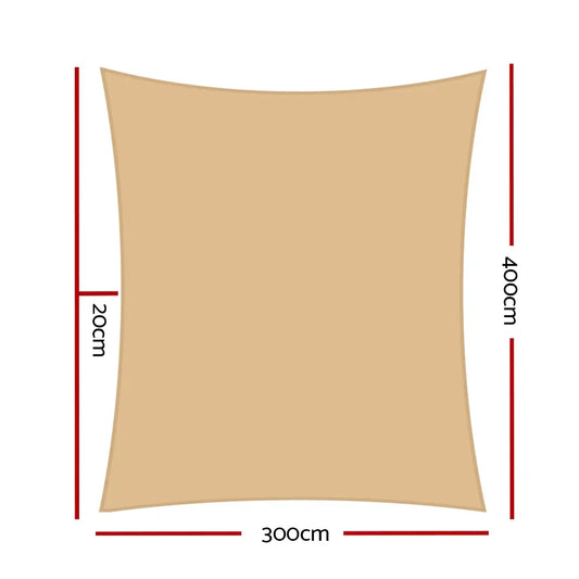 Instahut Waterproof Shade Sail 3x4m Rectangle Sand 95% Shade Cloth - Mekamart Australia