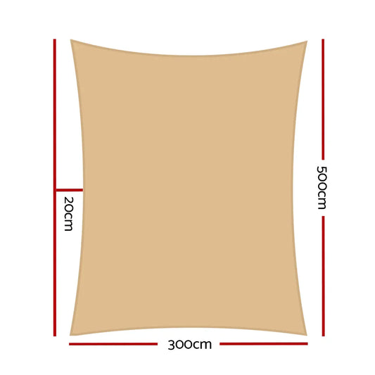 Instahut Waterproof Shade Sail 3x5m Rectangle Sand 95% Shade Cloth - Mekamart Australia
