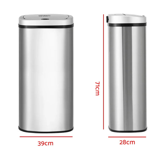 Devanti 60L Sensor Bin Motion Rubbish Automatic Silver - Mekamart Australia