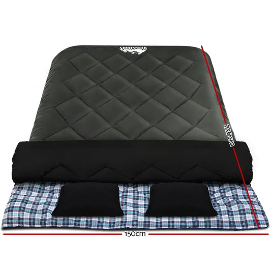 Weisshorn Sleeping Bag Double Pillow Thermal Camping Hiking Tent Grey -10°C - Mekamart Australia