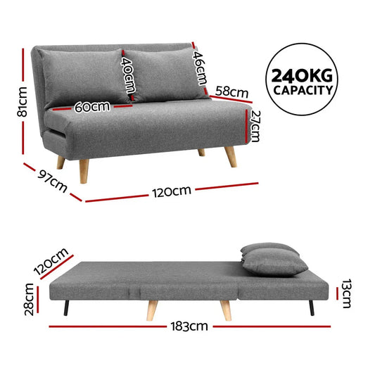 Artiss Sofa Bed 2 Seater Convertible Couch Recliner Lounge Chair Linen - Mekamart Australia