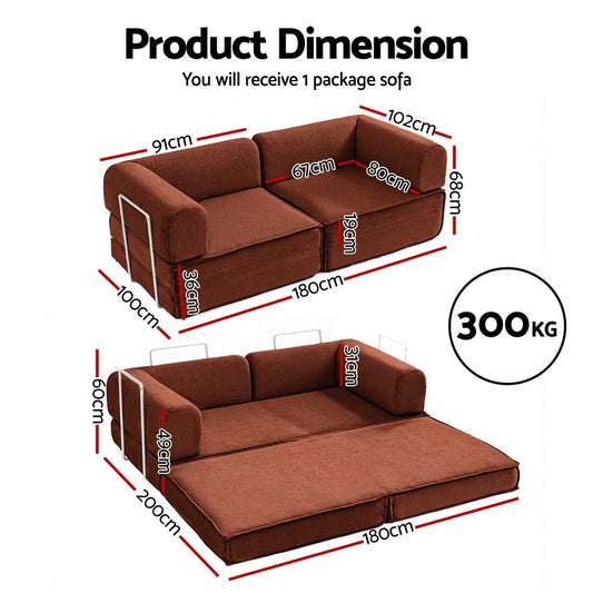 Artiss Convertible Folding Sofa Bed Orange - Mekamart Australia