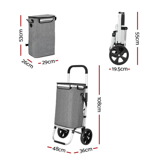 Emajin Shopping Trolley Cart 45KG Foldable Grey - Mekamart Australia