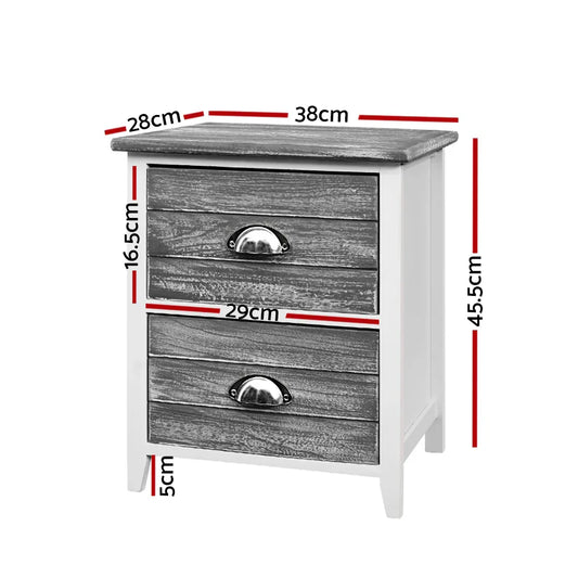 Artiss Bedside Table 2 Drawers Vintage X2 - THYME Grey - Mekamart Australia