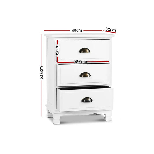 Artiss Bedside Table 3 Drawers Vintage - THYME White - Mekamart Australia