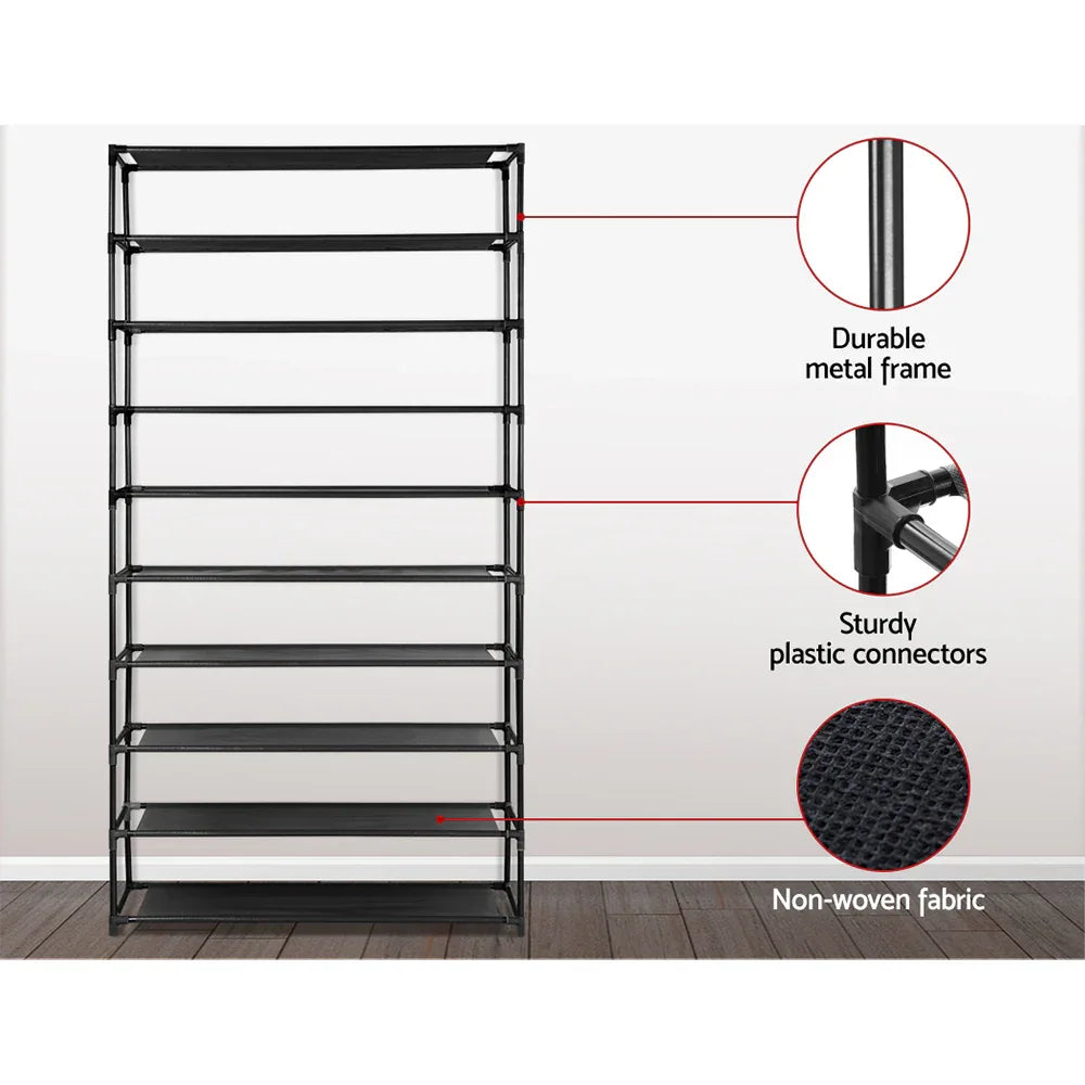Artiss Shoe Rack Cabinet Stackable 50 Pairs 10-Tier Black - Mekamart Australia