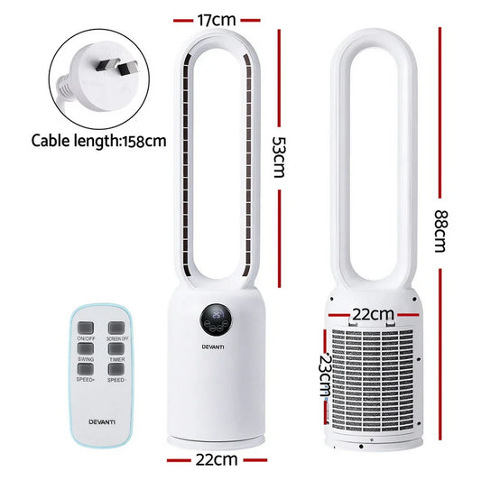 Devanti 2in1 Bladeless Fan Air Purification W/ Remote 88cm - Mekamart Australia