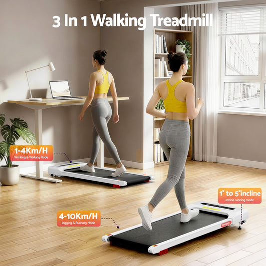 Everfit 3 in 1 Treadmill Electric Walking Pad Incline Under Desk Home Gym 380mm White