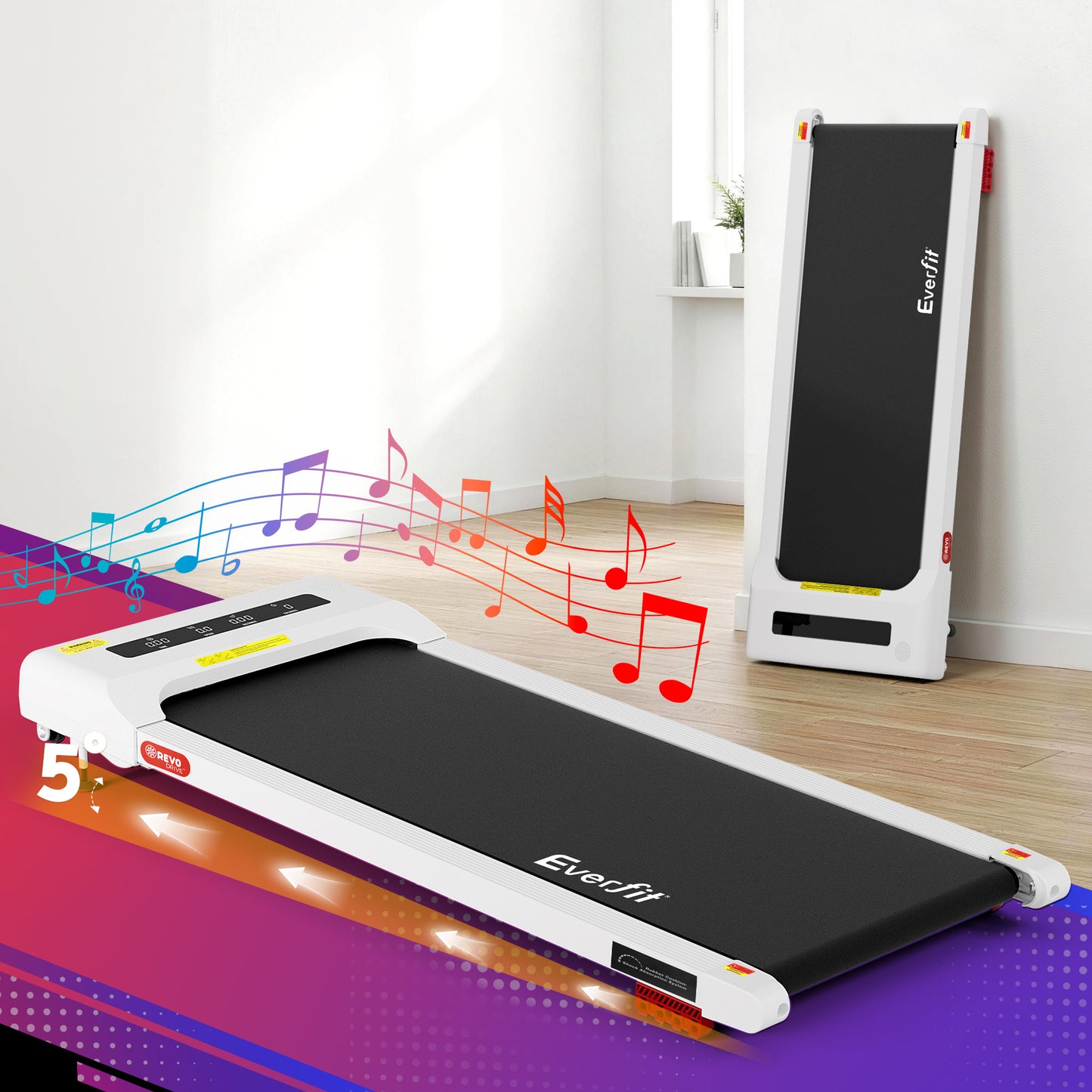 Everfit 3 in 1 Treadmill Electric Walking Pad Incline Under Desk Home Gym 380mm White