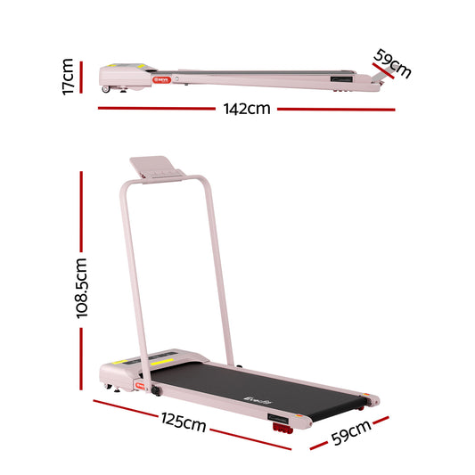 Everfit 3 in 1 Treadmill Electric Walking Pad Incline Under Desk 380mm Pink