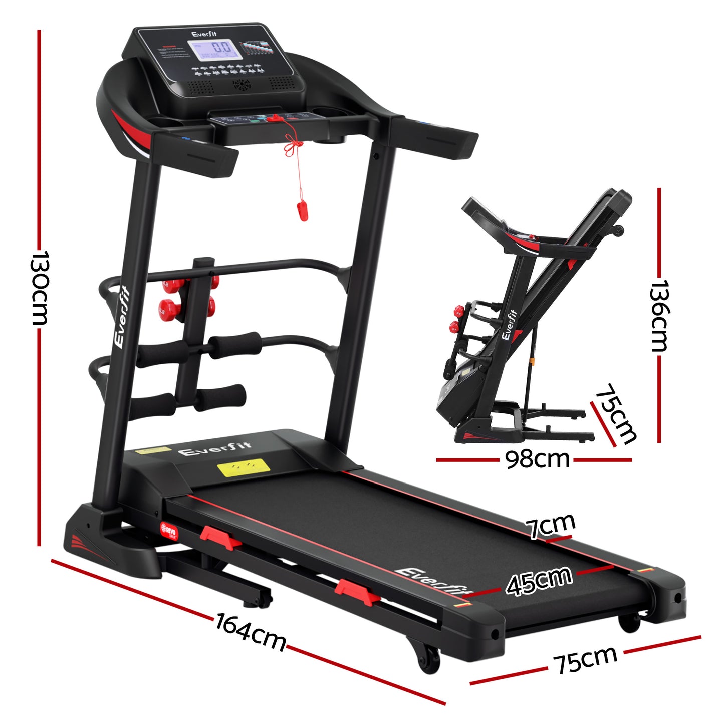 Everfit Treadmill Electric Home Gym Fitness Exercise Machine w/ Sit Up Bar 450mm