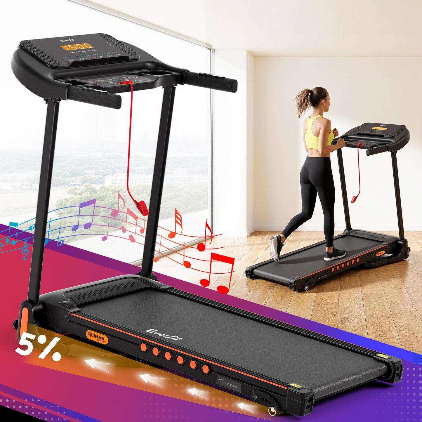 Everfit Treadmill Electric Home Gym Fitness Exercise Equipment Incline 390mm