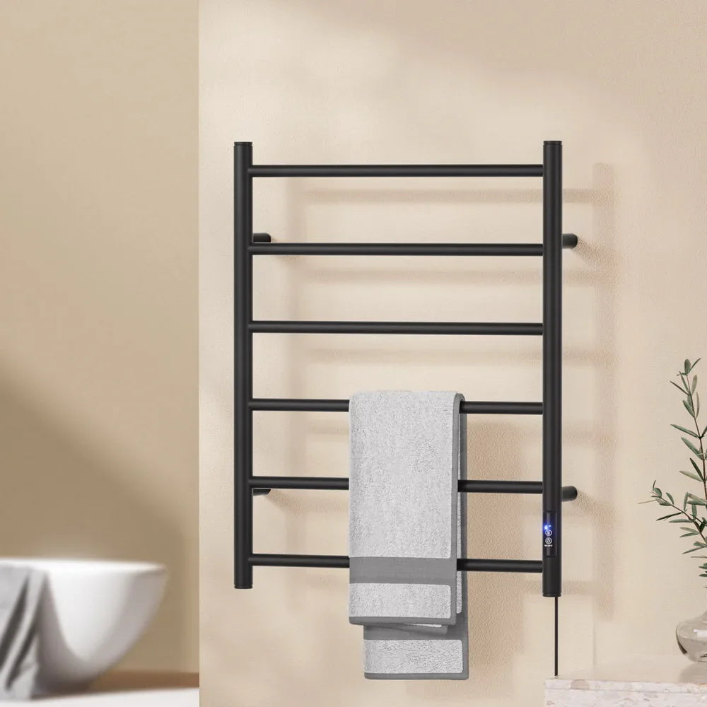 Devanti Heated Towel Rail 6 Round Bars with Timer Electric Heater Warmer Rack - Mekamart Australia