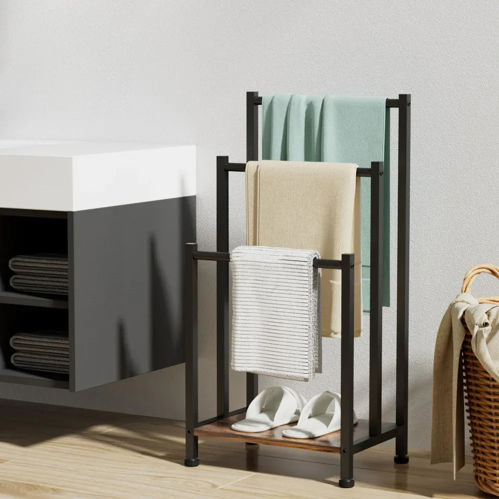 3 Tier Towel Rack Rail Freestanding Holder Bathroom Organizer Laundry Drying Bar - Mekamart Australia