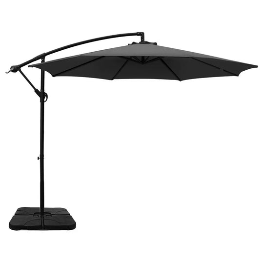 Instahut 3m Umbrella w/Base Outdoor Cantilever Beach Garden Patio Parasol Charcoal - Mekamart Australia