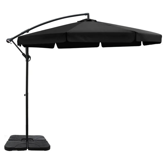 Instahut 3m Outdoor Umbrella w/Base Cantilever Garden Beach Patio Black - Mekamart Australia