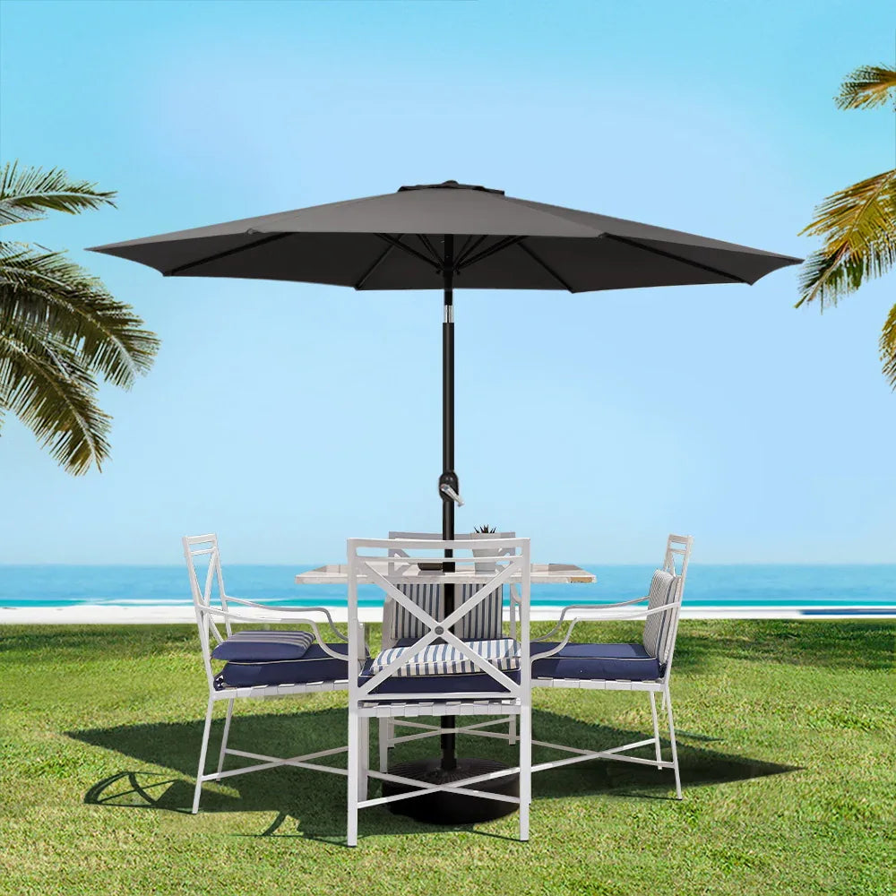 Instahut Outdoor Umbrella 2.7m Base Beach Pole Garden Tilt Sun Patio UV Black - Mekamart Australia