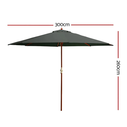 Instahut 3m Outdoor Umbrella Pole Umbrellas Beach Garden Sun Stand Patio Charcoal - Mekamart Australia