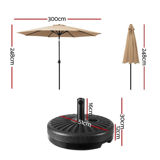 Instahut 3m Outdoor Umbrella w/Base Pole Tilt Beach Garden Patio Beige - Mekamart Australia