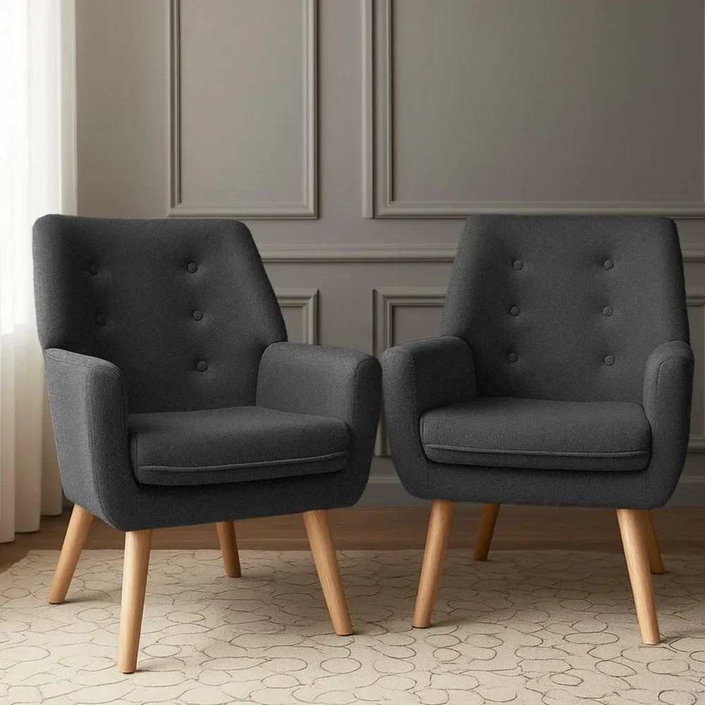 Artiss 2X Armchair Lounge Chair Accent Tub Chair Charcoal ANNE - Mekamart Australia