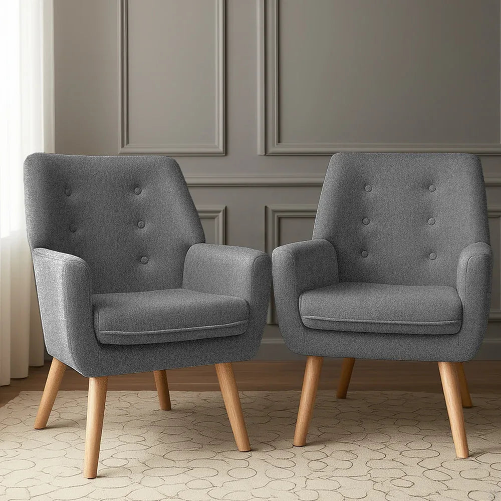 Artiss 2X Armchair Lounge Chair Accent Tub Chair Grey ANNE - Mekamart Australia