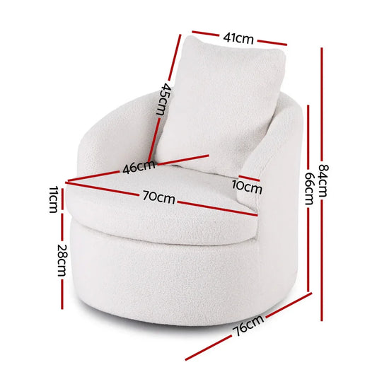 Artiss Round Swivel Armchair Extra Pillow White - Mekamart Australia