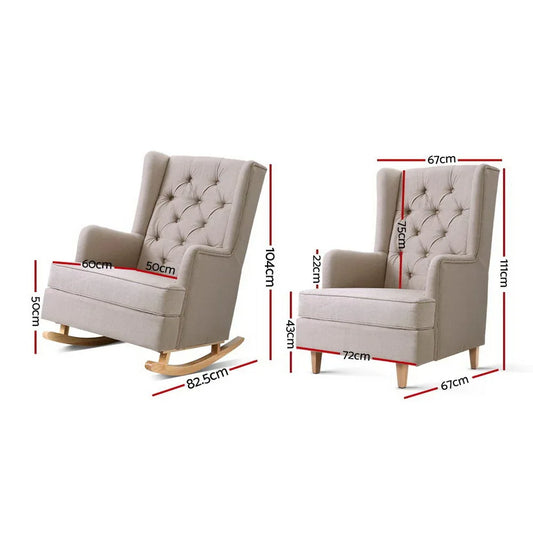 Artiss Rocking Chair Armchair Linen Fabric Beige Gaia - Mekamart Australia