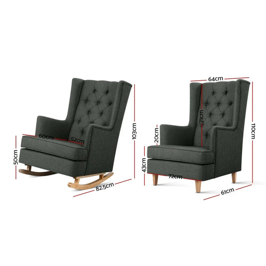 Artiss Rocking Chair Armchair Linen Fabric Charcoal Gaia - Mekamart Australia
