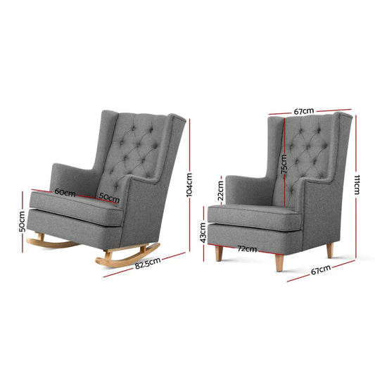 Artiss Rocking Chair Armchair Linen Fabric Grey Gaia - Mekamart Australia